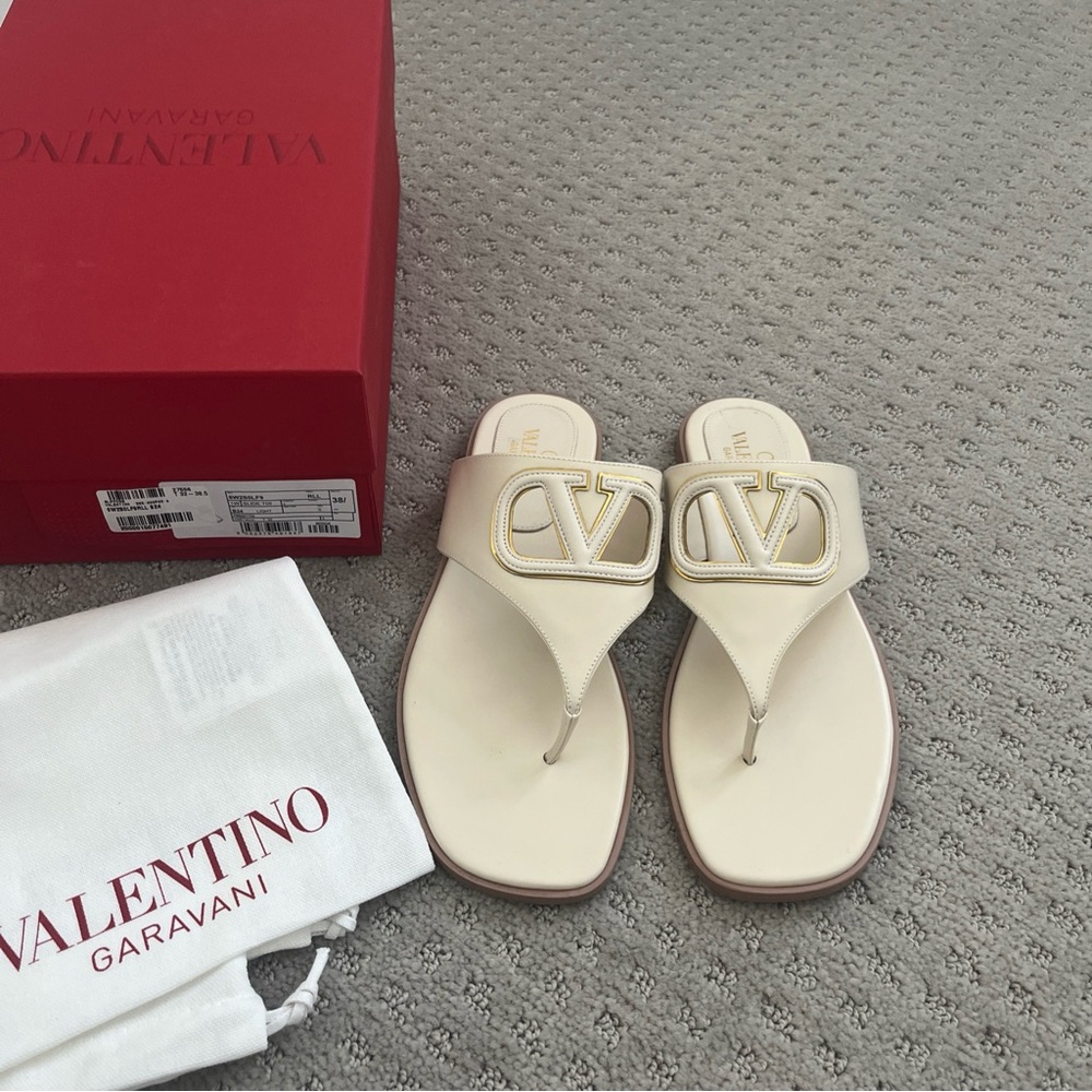 Valentino Garavani Ivory Sandals with Gold Logo